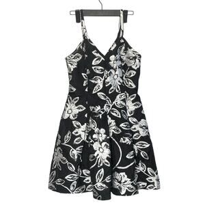 Banana Republic Monogram Floral Jacquard Fit-and-Flare Dress Women's Sz 4 Black